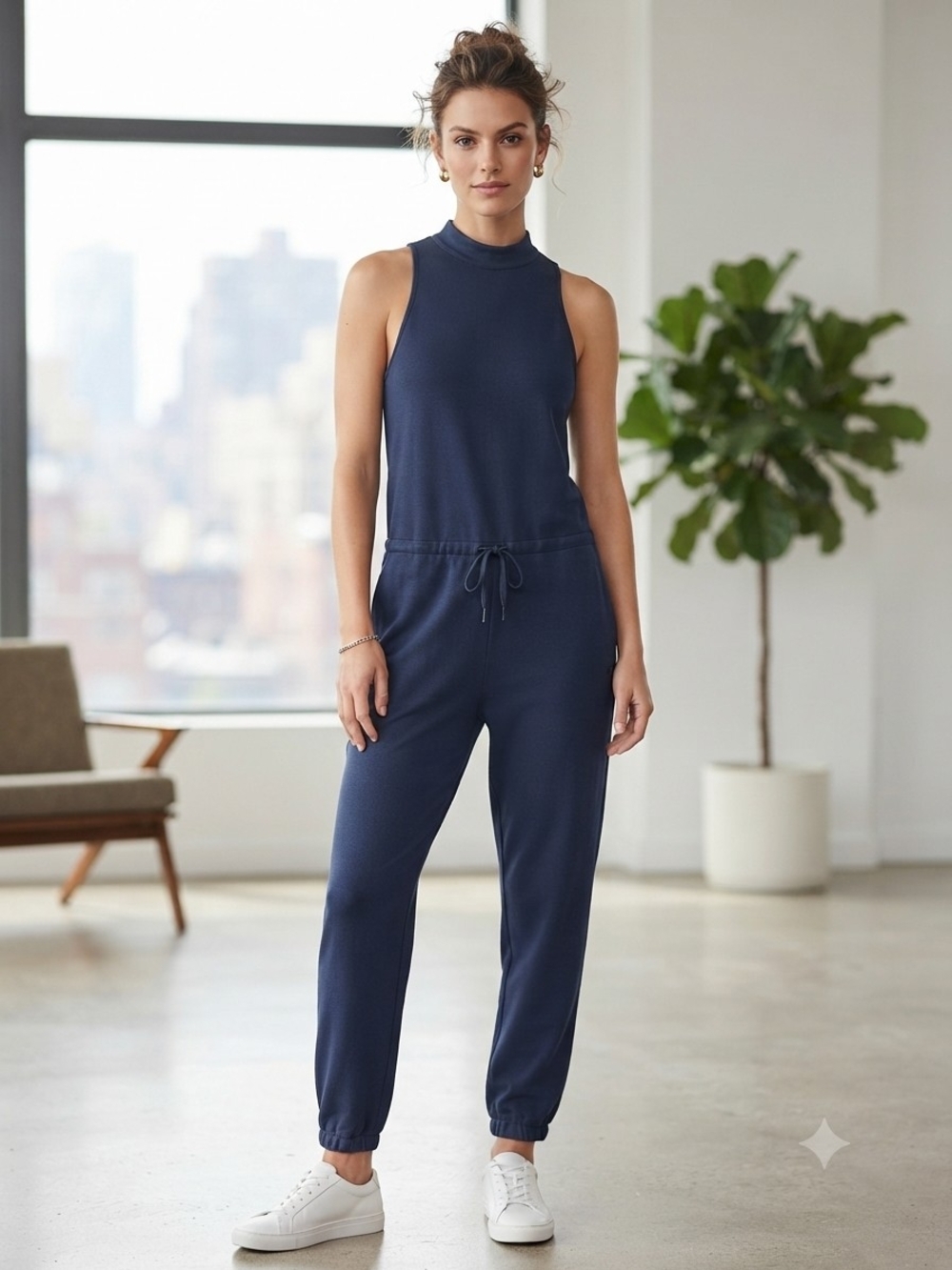 Sweaty Betty Navy Sleeveless Drawstring Jumpsuit Size Med